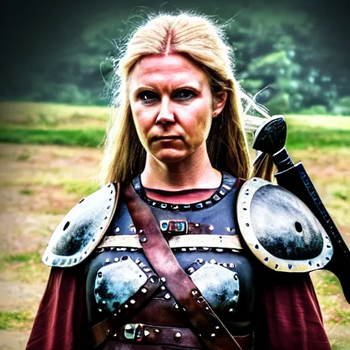 Prompt: photo of a real-life shield maiden