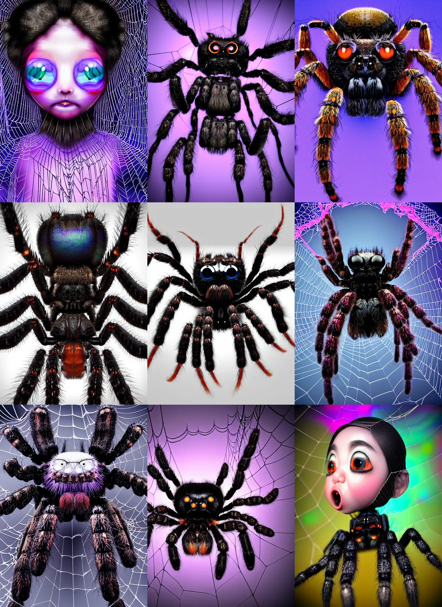 Prompt: insanely detailed 3d render like a Oil painting - slightly kawaii spider portrait Aurora (a black haired tarantula headed flapper-girl from the future body with spider head) seen Eating of the Strangling network of (wires and cables) and drippng milky Fruit and Her delicate pedipalps hold of gossamer bring iridescent iron coals whose ashes black the foolish stars by Jacek Yerka, Ilya Kuvshinov, Glenn Barr, Mariusz Lewandowski, Houdini algorithmic generative render, Abstract brush strokes, Masterpiece, Edward Hopper and James Gilleard, Cronenberg, Mark Ryden, Wolfgang Lettl, hints of Yayoi Kasuma, octane render, 8k