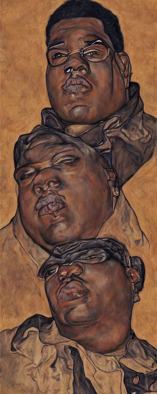 Prompt: a portrait of biggie smalls in style of egon schiele, masterpiece, hyperdetailed, complex, intricate, 4 k, trending on artstation