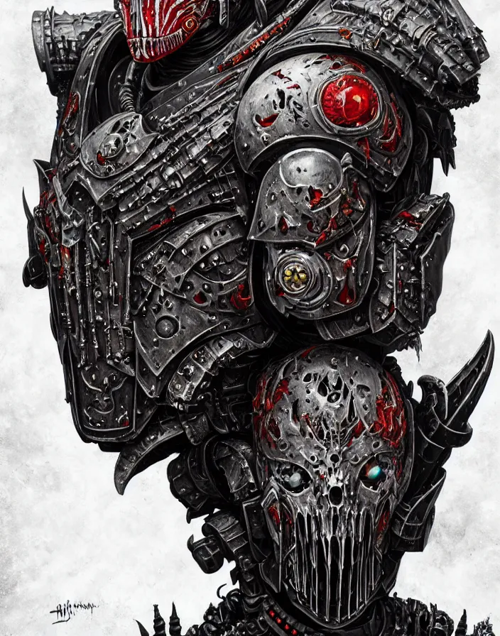 Image similar to art portrait of an undead space marine vampire king, intricate detailed armour ,8k,by tristan eaton,Stanley Artgermm,Tom Bagshaw,Greg Rutkowski,Carne Griffiths, Ayami Kojima, Beksinski, Giger,trending on DeviantArt,face enhance,hyper detailed,minimalist,cybernetic, android, blade runner,full of colour,