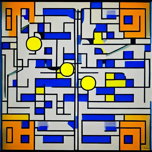 Image similar to pac - man - maze!!!! painting by mondrian