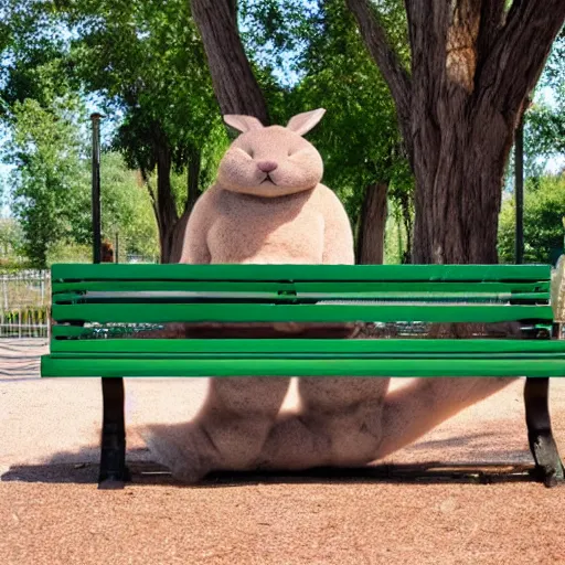 Image similar to big chungus chillin on a park bench