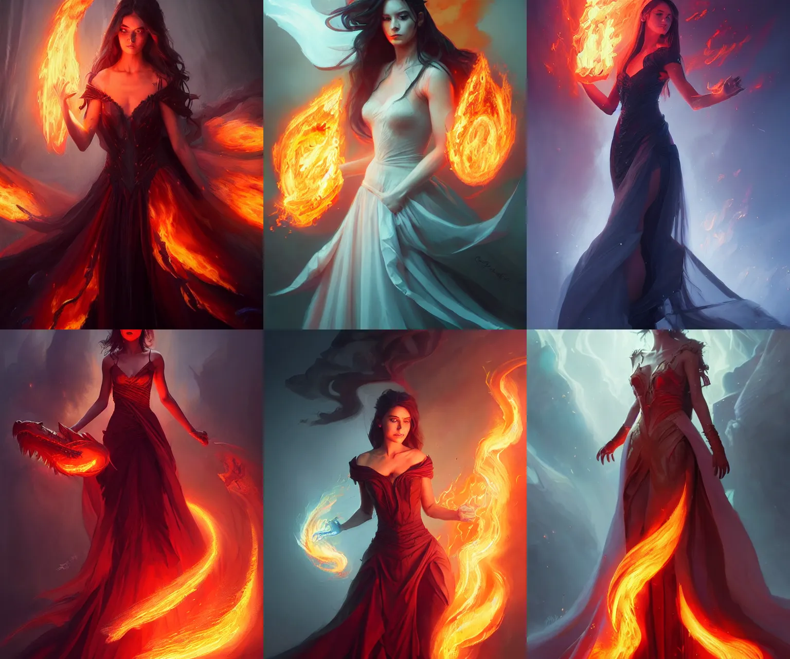 Prompt: beautiful princess wearing a draconic gown of flames and obsidian smoldering, embers, fiery storm, swirling vortex, artgerm, greg rutkowski, volumetric lighting, photorealism, ultra detailed portrait