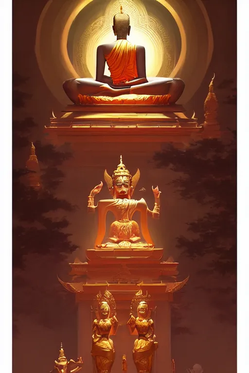 Image similar to temple, buddhism, painting by greg rutkowski, j. c. leyendecker, artgerm