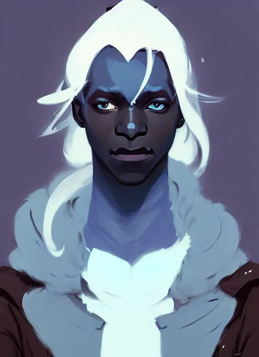 Image similar to ( ( ( ( ( portrait of male drow from dungeons and dragons. ) ) ) ) ) by atey ghailan, by greg rutkowski, by greg tocchini, by james gilleard, by joe fenton, by kaethe butcher, dynamic lighting, gradient light blue, brown, blonde cream and white color scheme, grunge aesthetic