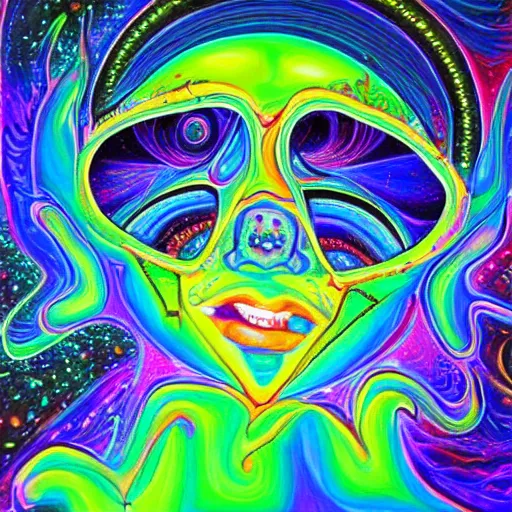 Prompt: a very high hyperdetailed painting of 👽💻🌌 psychedelic spiritual art