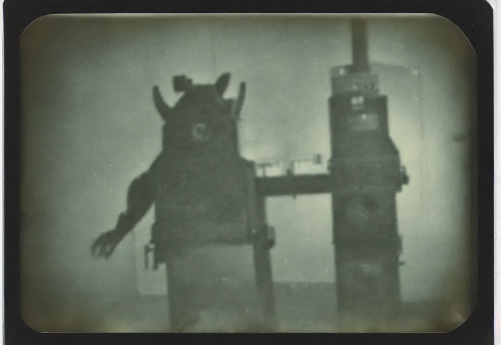 Image similar to dark old polaroid of an weird monster in a military lab