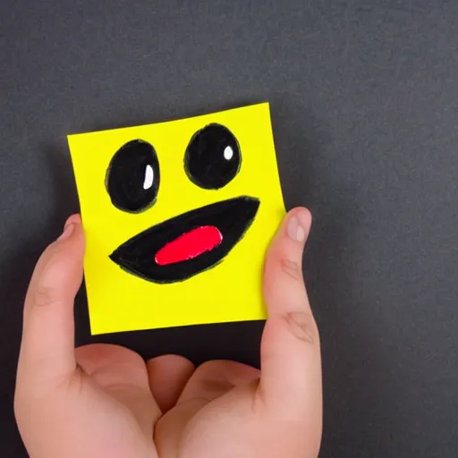 Prompt: child drawing of red eyed emoji face smiling with thumb up