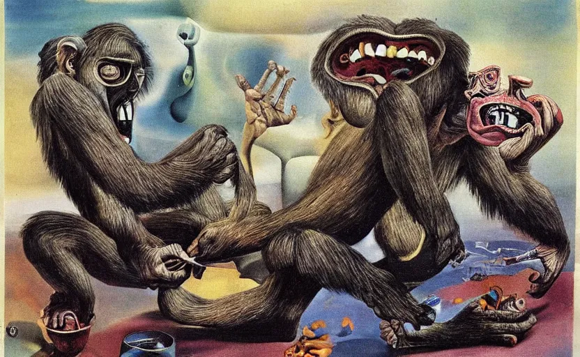 Prompt: A very angry Ape, Bad Acid Trip, Nightmare fuel, by Salvador Dali