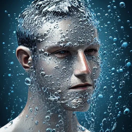 Image similar to water artwork manipulation in the shape of a human head,, ray tracing, sharp focus, realistic water, long shot