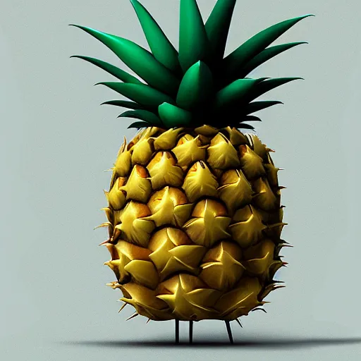 Image similar to a pokemon that looks like a pineapple, pineapple with open mouth ， trending on art station. unreal engine.