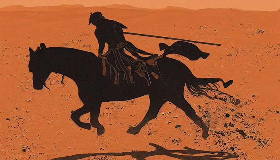 Prompt: a samurai riding a horse on mars