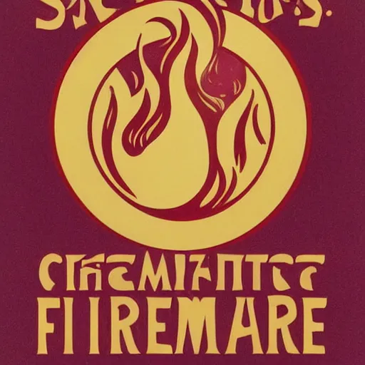 Image similar to minimalistic clean retro fire flames warning label art by alphonse mucha, smooth curves, behance