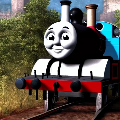 Prompt: Thomas the Tank engine as a boss in Dark Souls