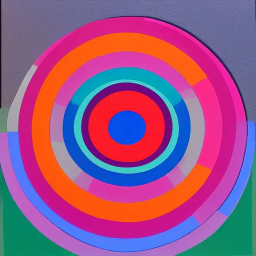 Image similar to rubber duck painting in the style of frank stella, concentric circles, geometric, evenly spaced, minimalist, very colorful