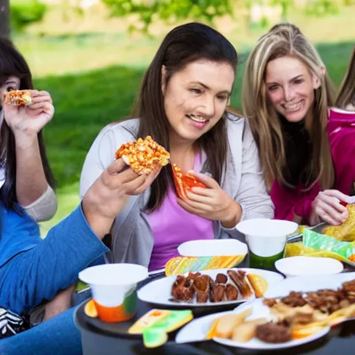 Image similar to people at a party eating out of snack bags