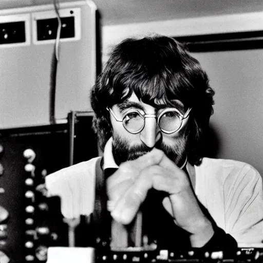 Prompt: john lennon patching a modular synth