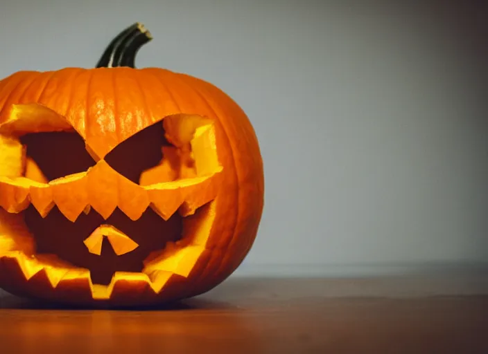 Image similar to photo still of a pumpkin with a human mouth, 8 k, studio lighting bright ambient lighting key light, 8 5 mm f 1. 8