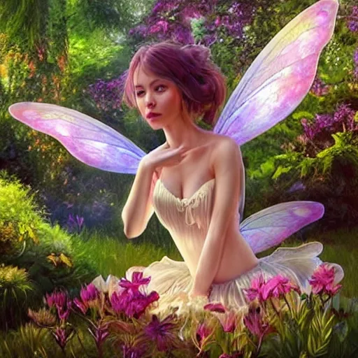 Prompt: a fairy in a beautiful garden at midday, with dappled light streaming through trees, eating onions, digital painting, masterpiece in the style of artgerm and Greg rutowski, amazing colors