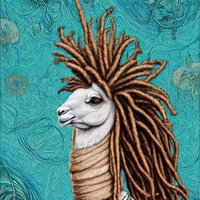 Prompt: llama with dreadlocks, by mandy jurgens, ernst haeckel, patrick caulfield, james jean