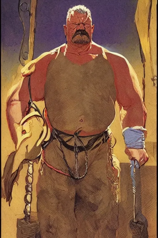 Image similar to Alexi. Smug old west circus strongman. concept art by James Gurney and Mœbius.