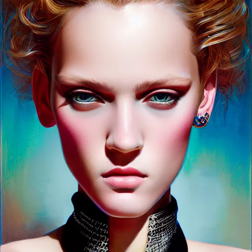 Prompt: portrait fashion editorial campaign by drew struzan, highly detailed