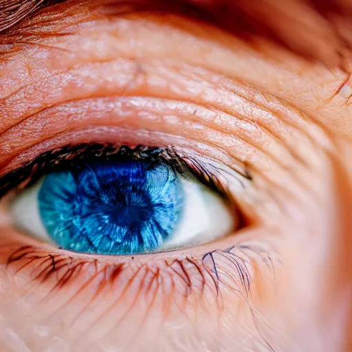 Prompt: Macro Photo of a woman\'s eye with a blue very detailed iris