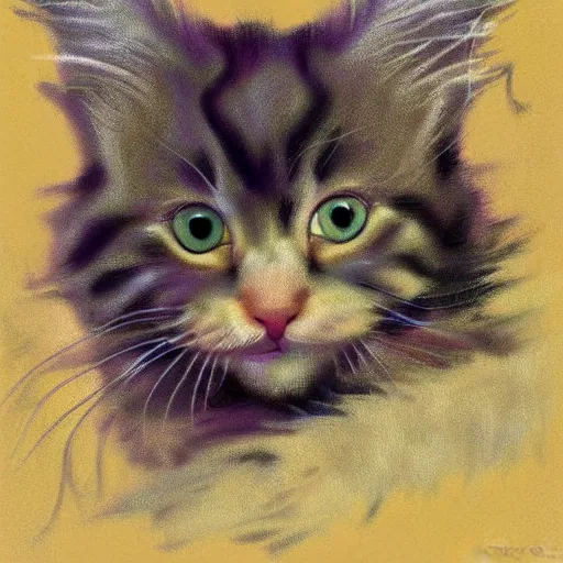 Prompt: a cream - colored maine coon kitten, digital art, style of'abstraction ( 1 9 5 0 ) by willem de kooning'