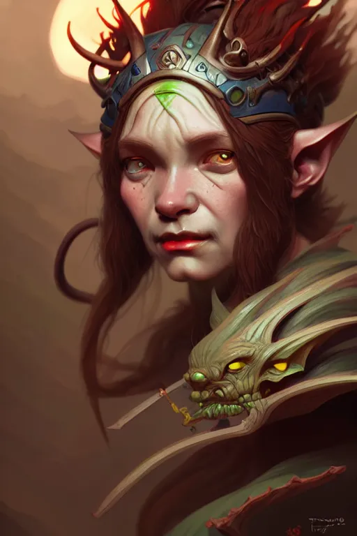 Image similar to beautiful goblin, d & d, highly detailed, digital painting, artstation, sharp focus, illustration, art by tan zi and ayanamikodon and alphonse mucha and wlop