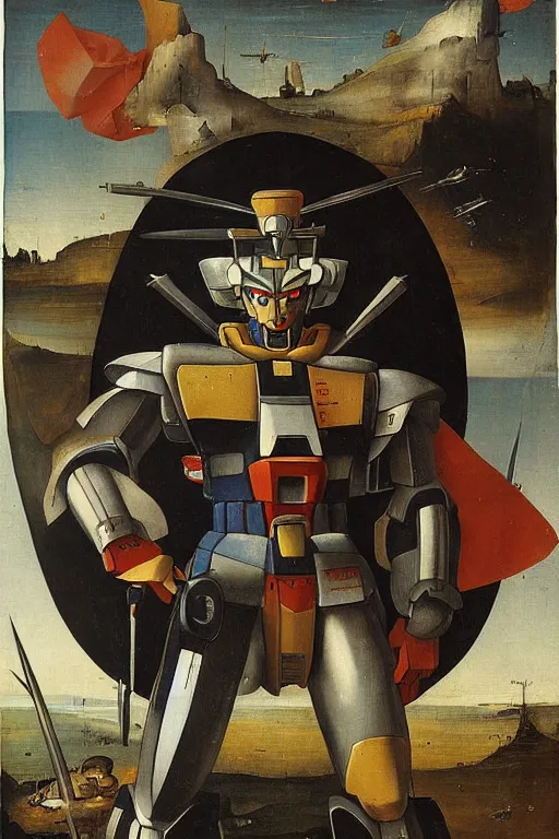 Image similar to portrait of a Gundam by Hieronymus Bosch