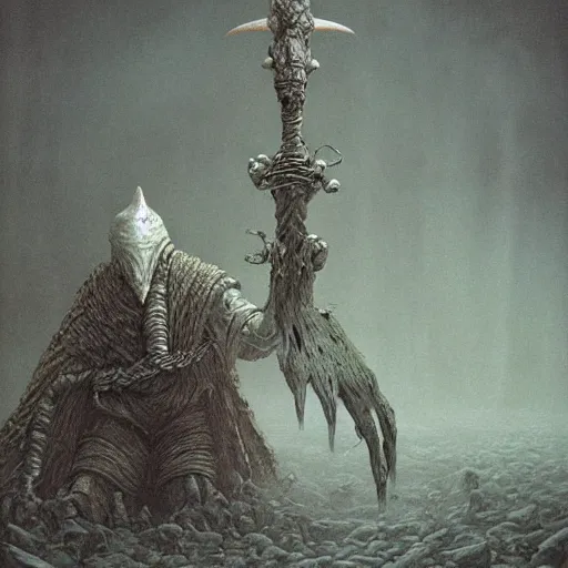 Image similar to squidward as a dark souls boss by zdzisław beksiński