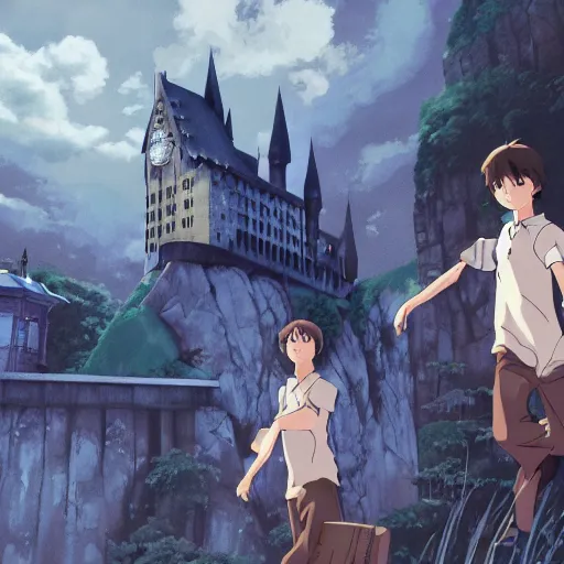 Image similar to film still of Harry Potter and the Chamber of Secrets Artwork by Dice Tsutsumi, Makoto Shinkai, Studio Ghibli