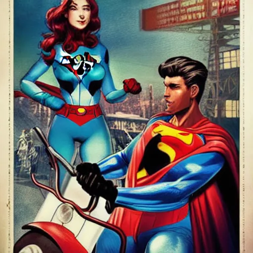 Prompt: a propaganda style poster to ban superheroes from riding bikes. by artgerm. in brilliant technicolor.