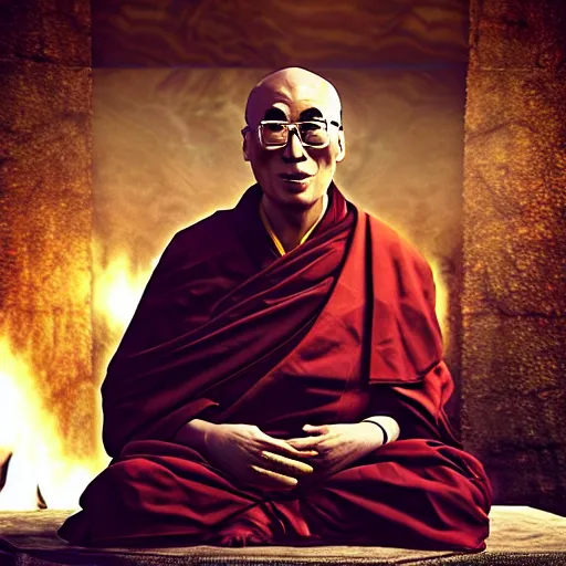 Prompt: Screenshot of the Dalai Lama in Skyrim (Skyrim) ((Skyrim)) special edition videogame, 4k resolution, octane render
