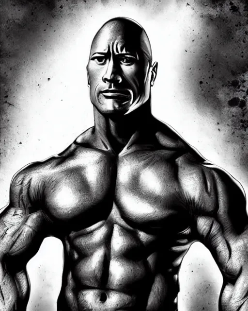 Image similar to Dwayne Johnson in a black and white anime