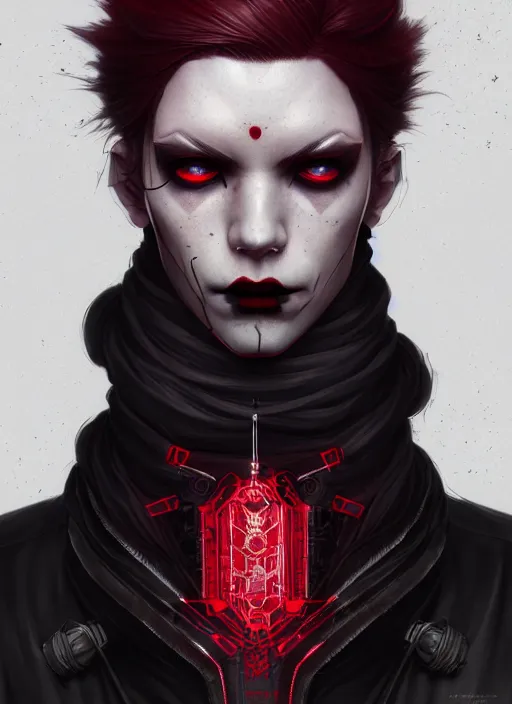 Prompt: portrait of a deadly vampire, tattoos, red and black techwear, cyberpunk hair, tacticool, symmetry face, science fantasy, extremely detailed, holographic, smooth, digital illustration, by, kuvshinov ilya, james jean, by rossdraws, frank franzzeta, sakimichan, jeremy lipking