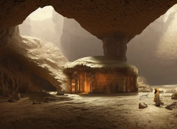 Image similar to a mosque inside a cave, by caspar david friedrich by james gilleard and justin gerard, artstation, smooth, sharp focus, by jean baptiste, octane render