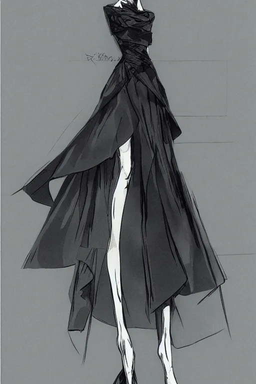 Image similar to dior haute couture dress, concept art, dark colors, high end fashion, style by yoji shinkawa, full body shot