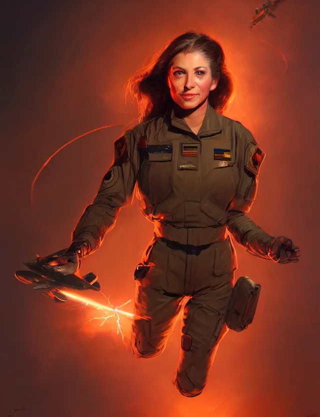 Image similar to a brown - haired woman in a military uniform hovering in the air glowing with red light and crackling energy, by frank fazetta and peter mohrbacher, trending on artstation, digital art, 4 k resolution, detailed, high quality, sharp focus, hq artwork, coherent, insane detail, concept art, character concept, character full body portrait