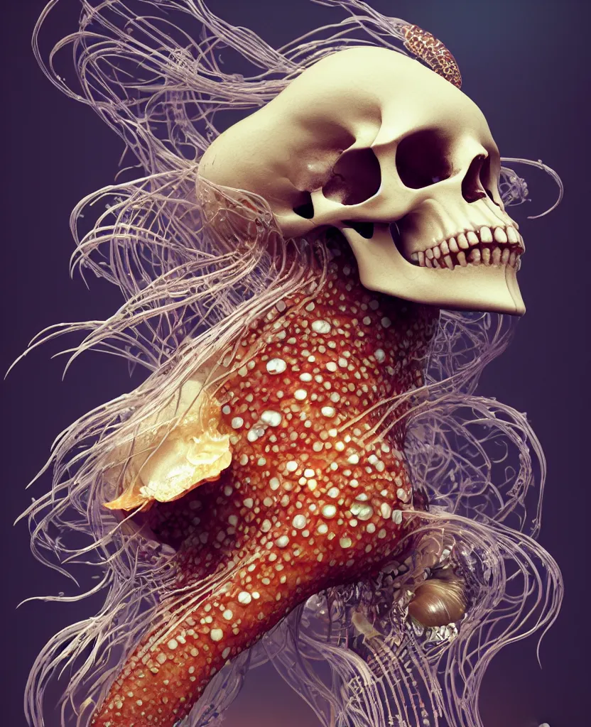 Image similar to goddess close-up portrait animal skull. jellyfish phoenix head, nautilus, orchid, skull, betta fish, bioluminiscent creatures, intricate artwork by Tooth Wu and wlop and beeple. octane render, trending on artstation, greg rutkowski very coherent symmetrical artwork. cinematic, hyper realism, high detail, octane render, 8k