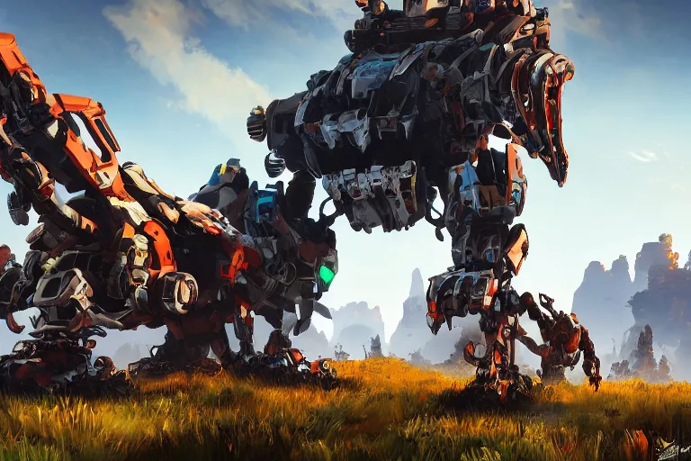 Image similar to scrapper machine mecha animal beast robot of horizon forbidden west horizon zero dawn bioluminiscence global illumination ray tracing hdr fanart arstation by sung choi and eric pfeiffer and gabriel garza and casper konefal