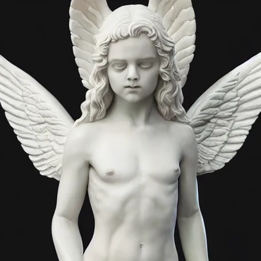 Prompt: very photorealistic photo of a very detailed full body resin statue of angel lucifer on a white background, award - winning details