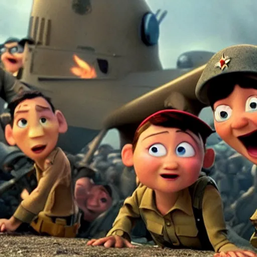 Prompt: a pixar movie about world war 2