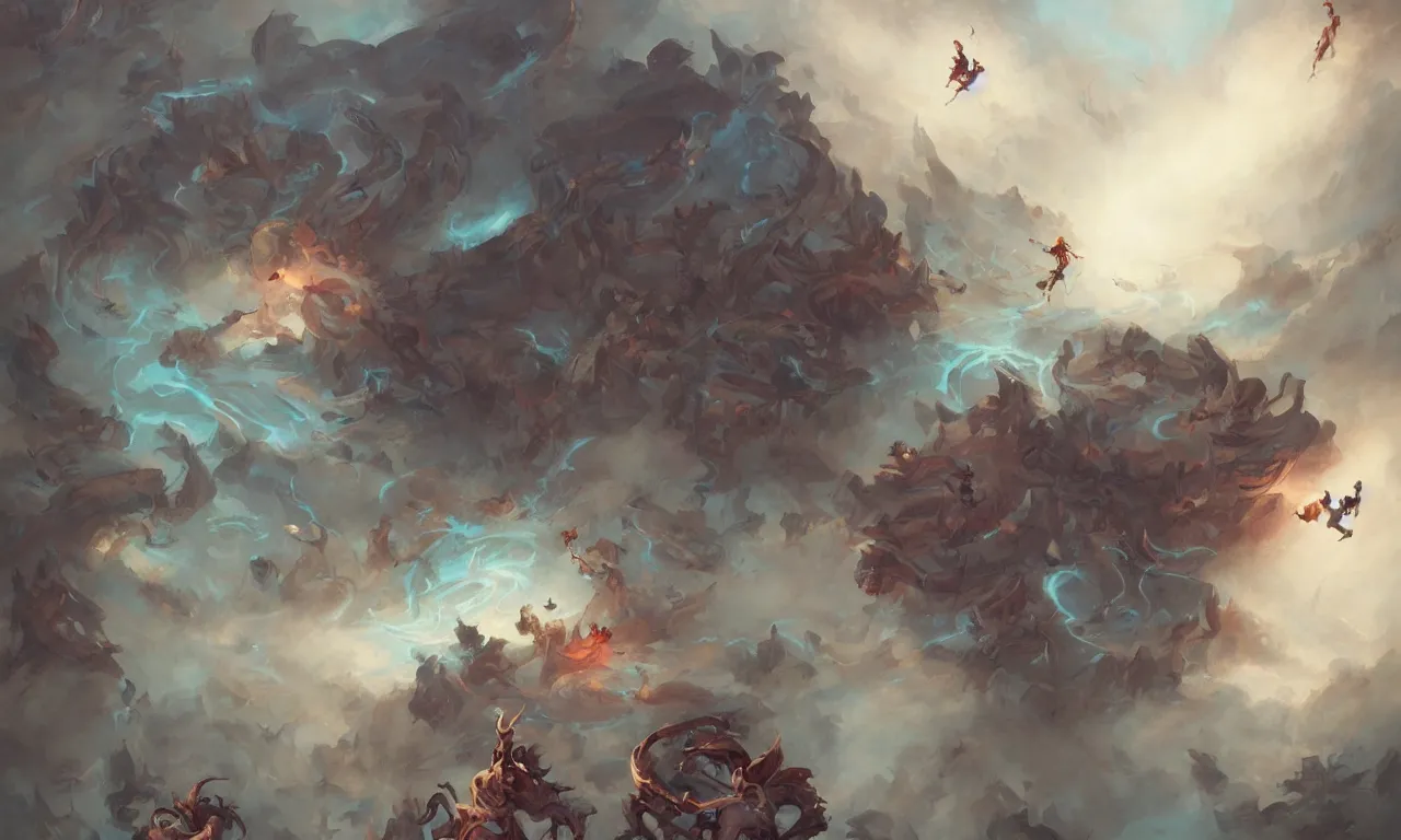 Image similar to dream and nightmare gods fighting each other into a dream, detailed sketch by Peter Mohrbacher and Greg Rutkowski, trending on ArtStation