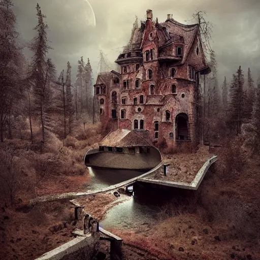 Image similar to michal karcz photograph of a beautiful landscape. , horror theme, detailed, elegant, intricate, 4k,