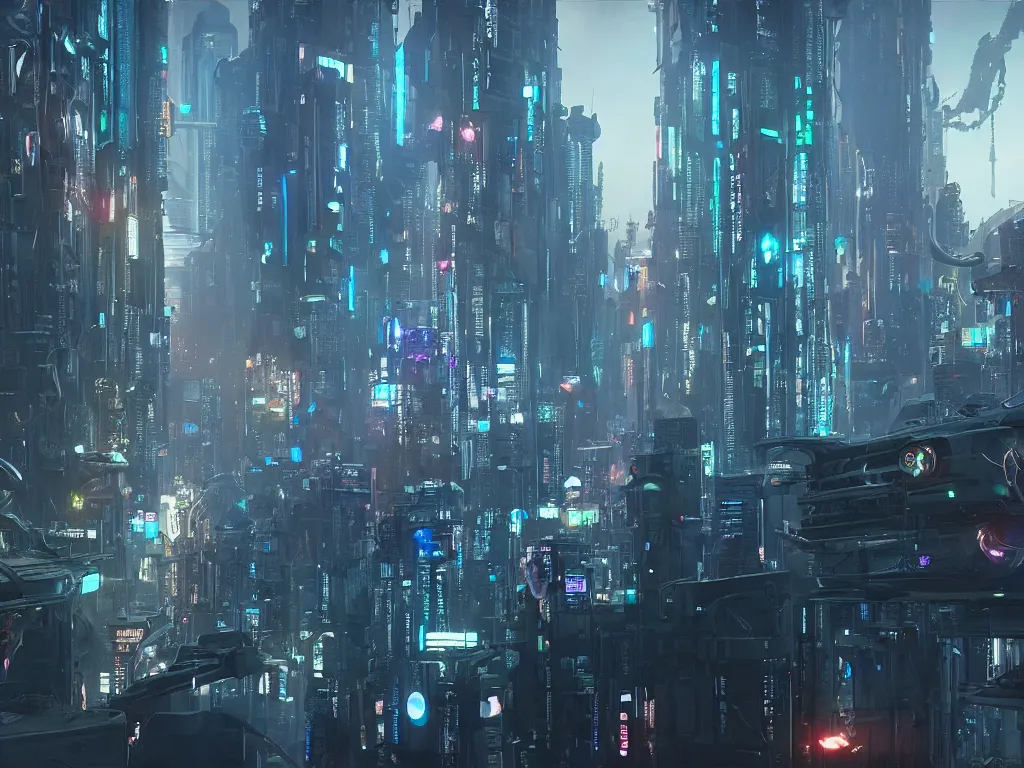 4K, cyberpunk, city, futuristic, cityscape, building, skyscraper, digital  art, mechs