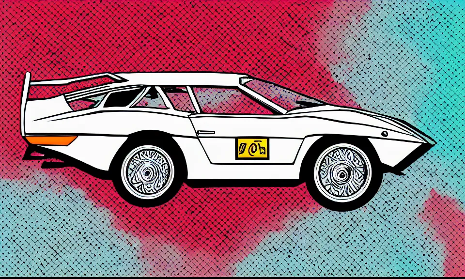 Image similar to pop art illustration of a lamborghini, adobe illustrator