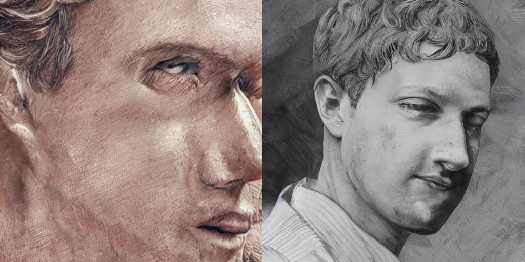 Prompt: 1700s portrait close up mark zuckerberg , textured natural color pencil art by adonna khare