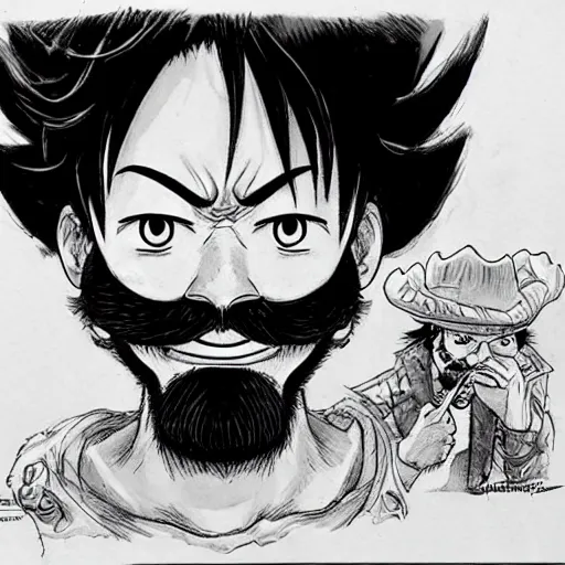 Image similar to [ mustache luffy ] by kim jung gi