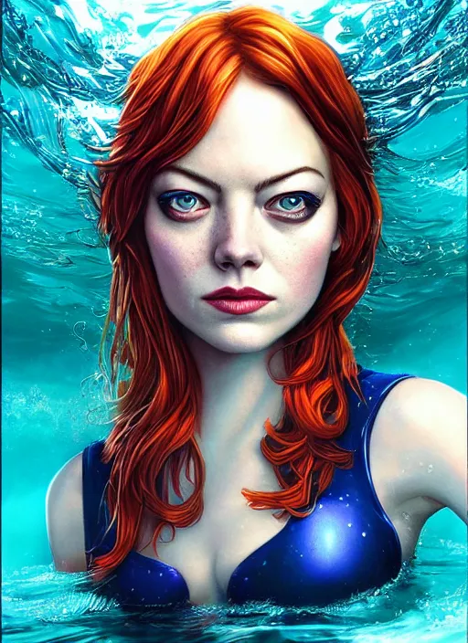 Image similar to underwater pirate portrait of emma stone, pixar style, by tristan eaton stanley artgerm and tom bagshaw.